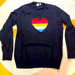 Gap NWOT Navy sweater with Multicolored heart M